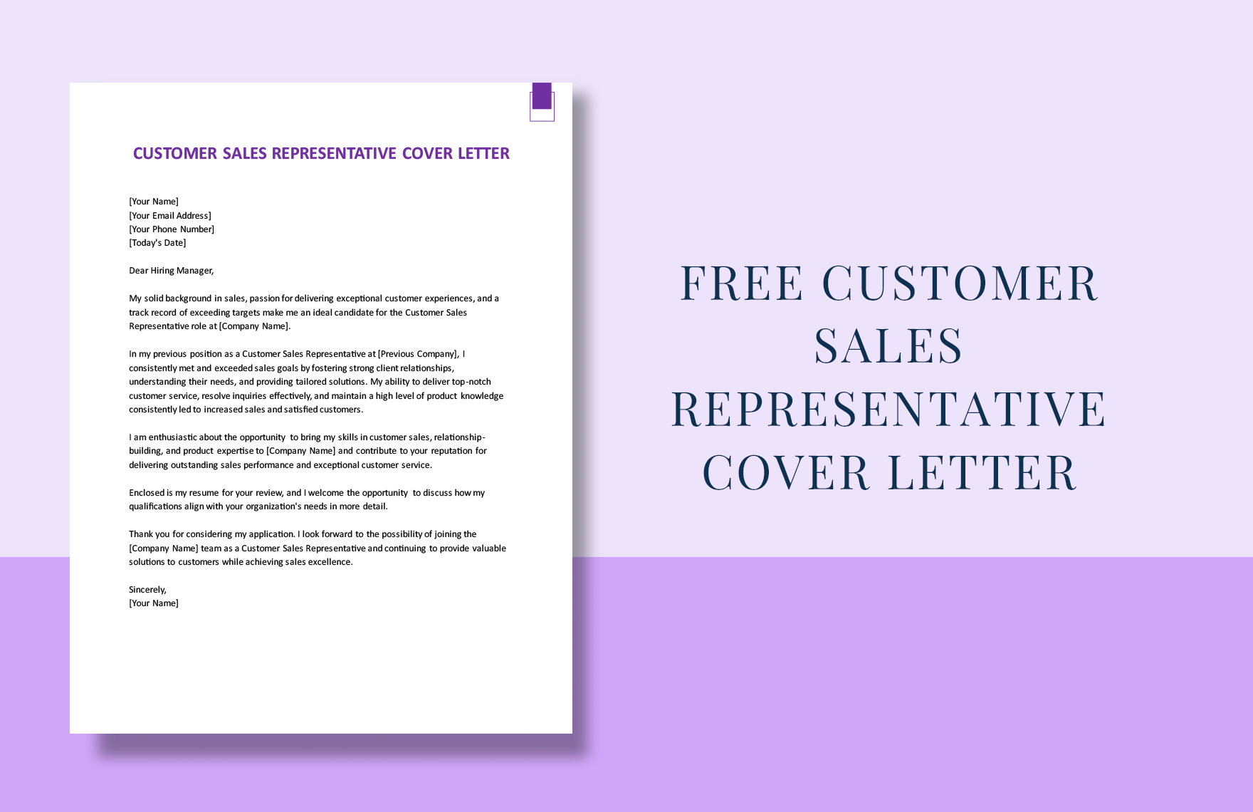 Customer Sales Representative Cover Letter