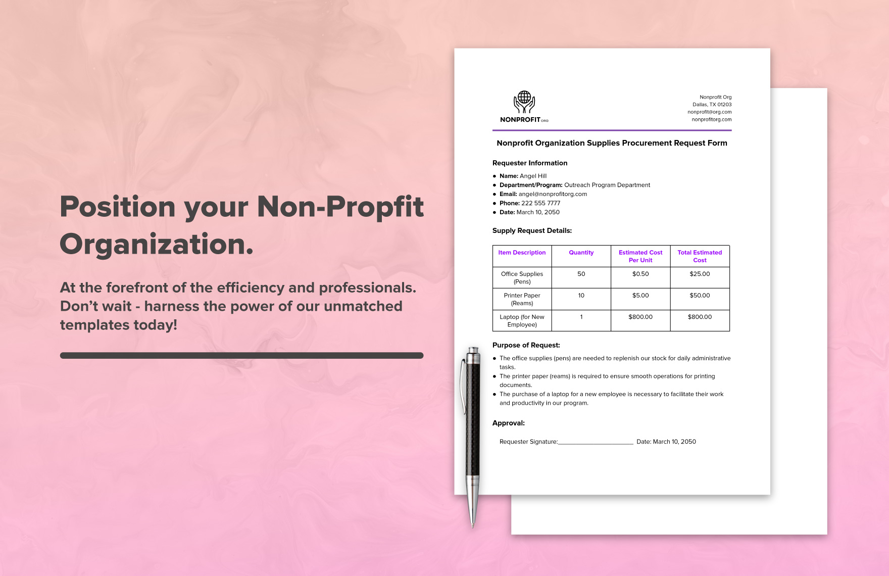 Nonprofit Organization Supplies Procurement Request Form Template