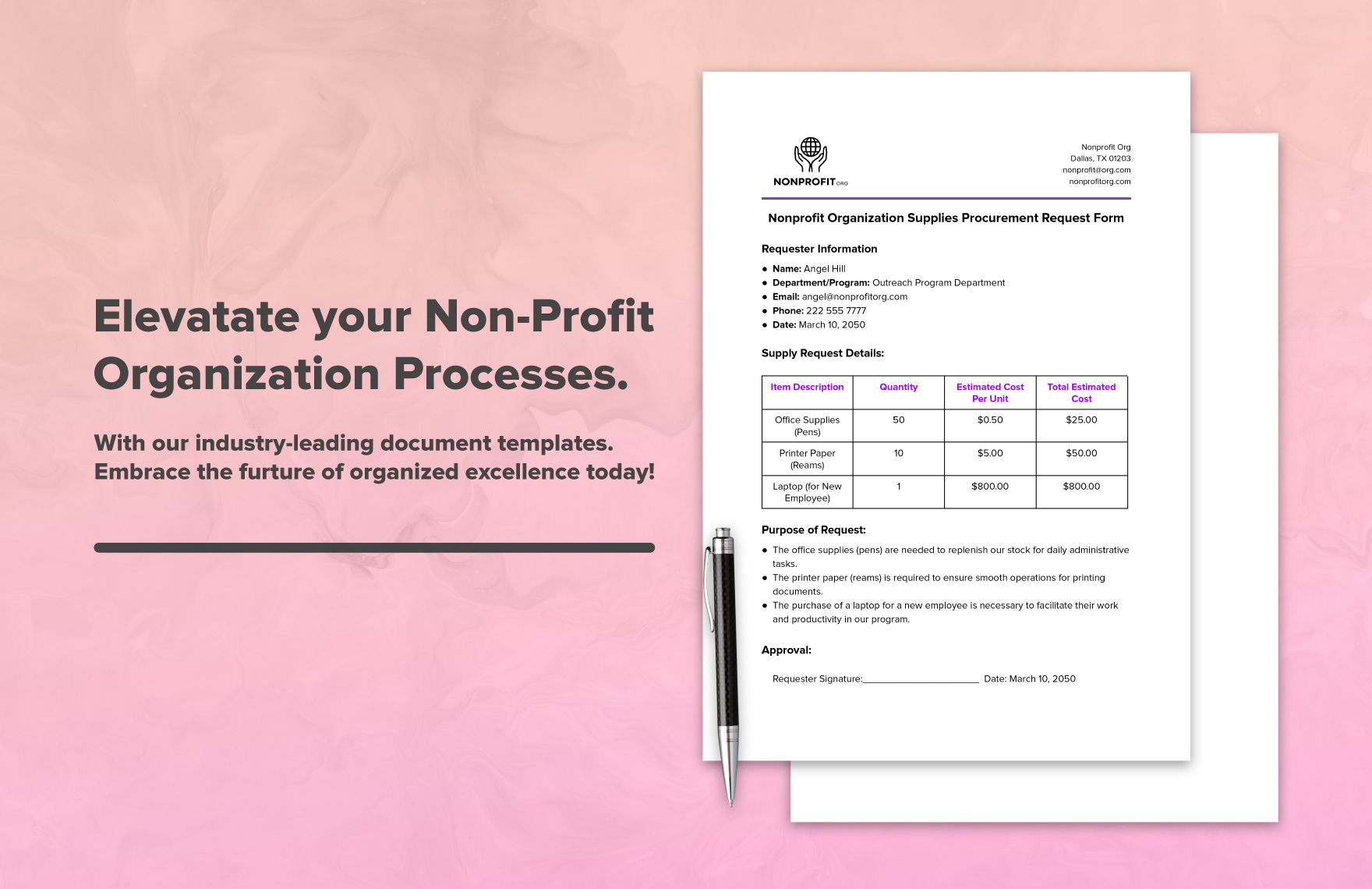 Nonprofit Organization Supplies Procurement Request Form Template