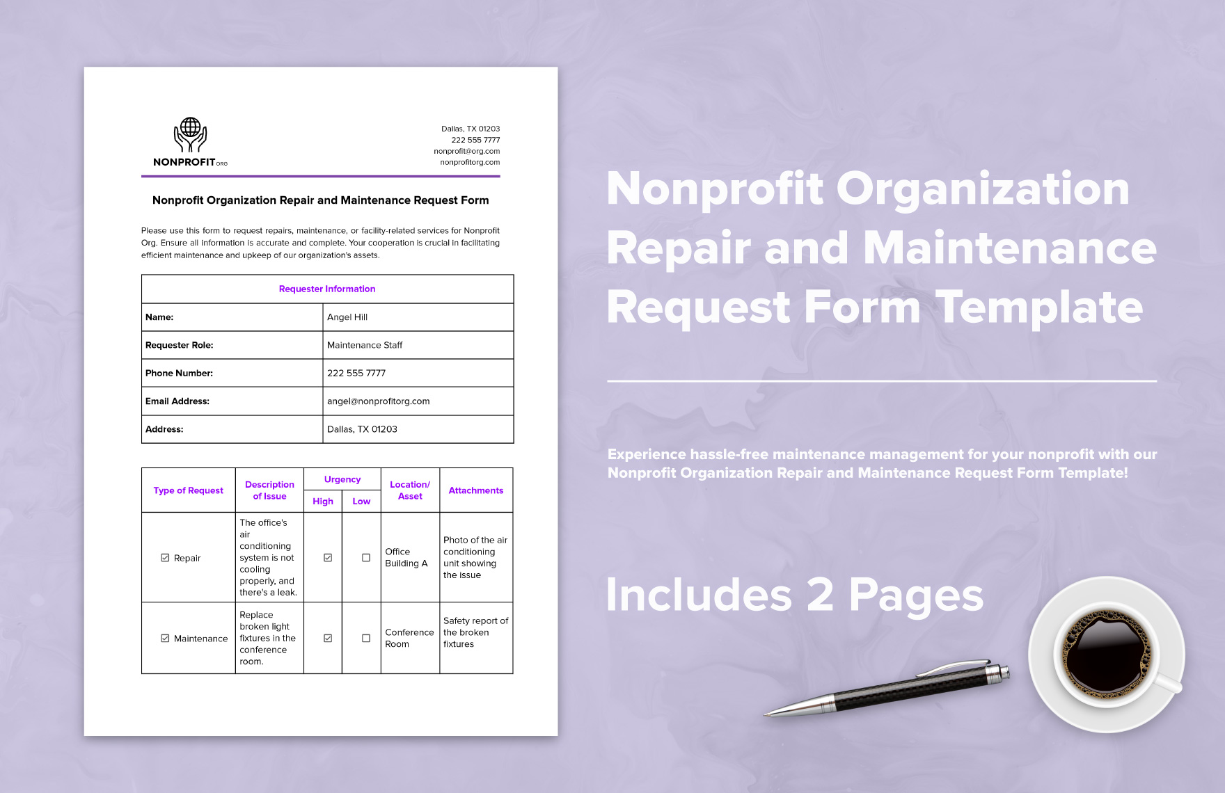 Nonprofit Organization Repair and Maintenance Request Form Template