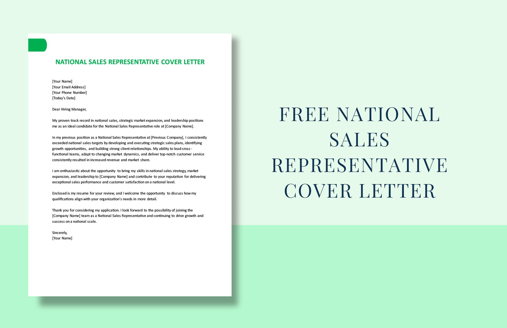 National Sales Representative Cover Letter