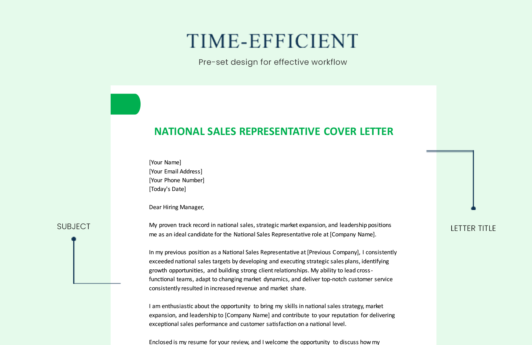 National Sales Representative Cover Letter