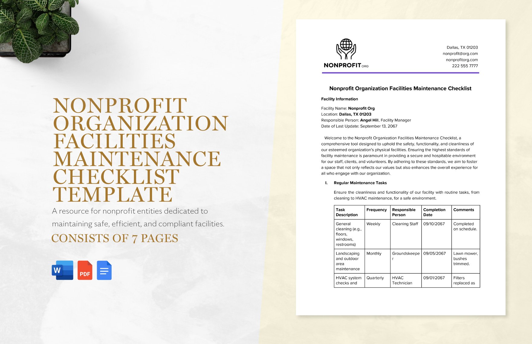 Nonprofit Organization Facilities Maintenance Checklist Template in Word, Google Docs, PDF