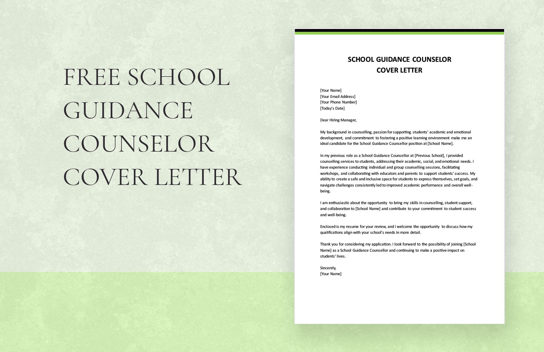School Guidance Counselor Cover Letter in Word, Google Docs, PDF