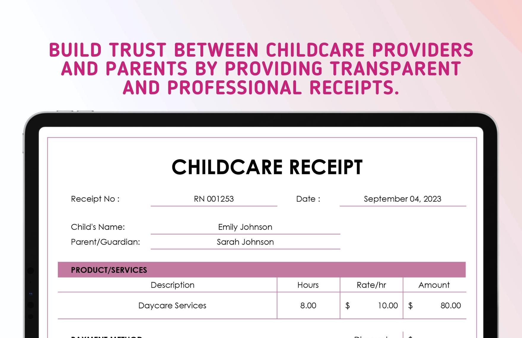 Childcare Receipt Template