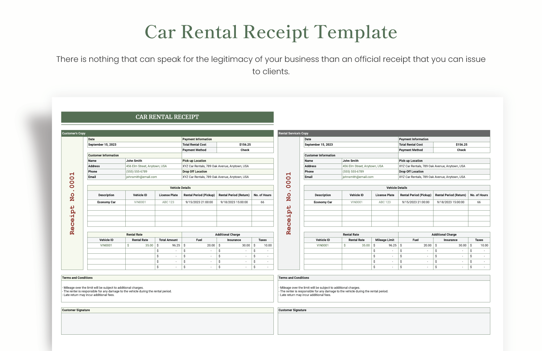 receipt excel template