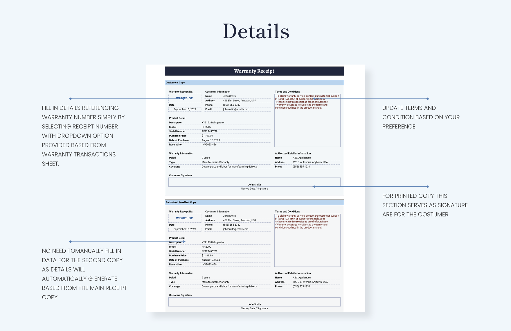 Warranty Receipt Template Download in Excel, Google Sheets
