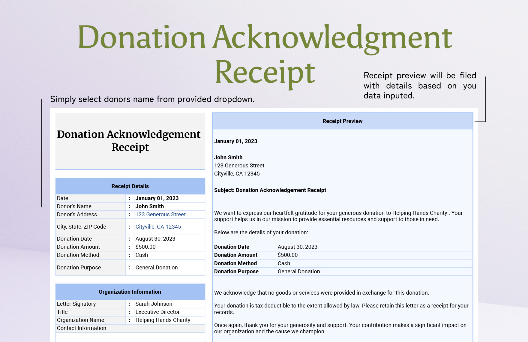 Donation Acknowledgment Receipt Template