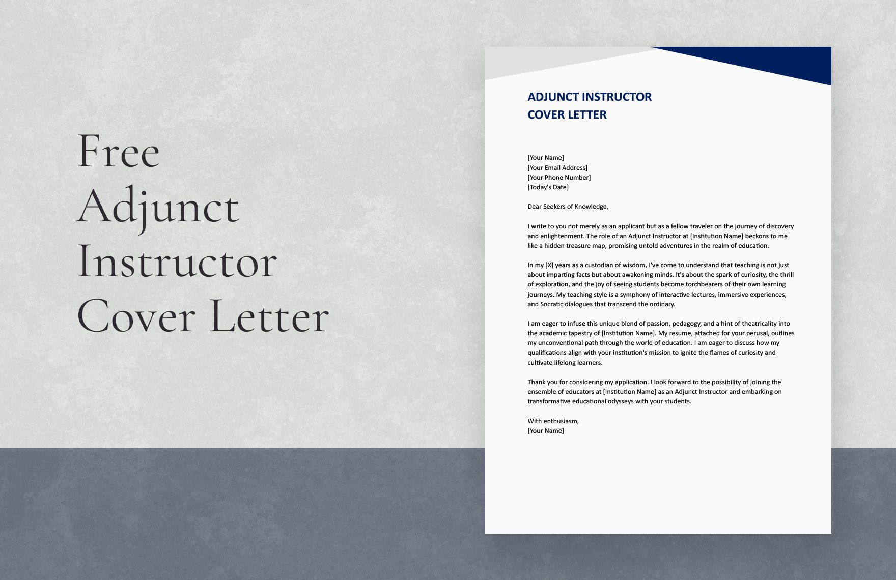 Free Adjunct Instructor Cover Letter