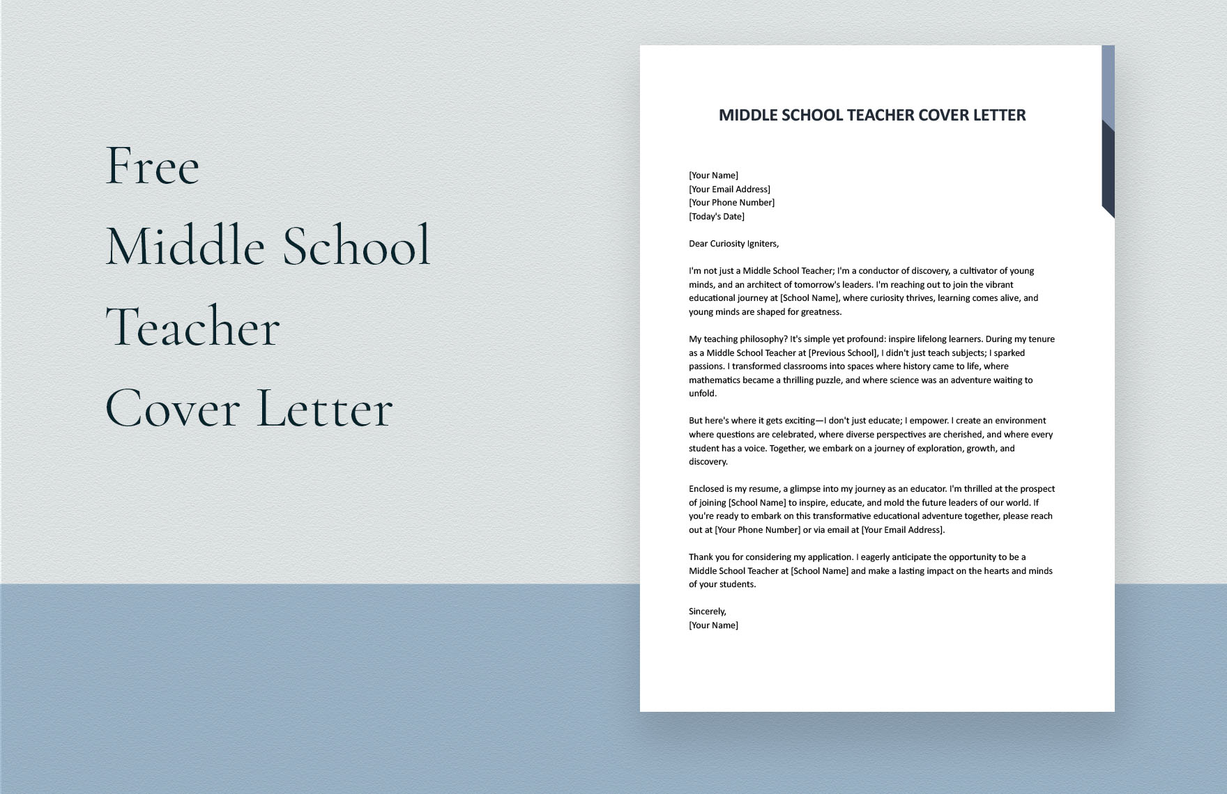 Middle School Teacher Cover Letter
