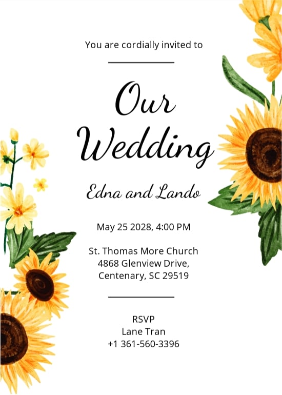 Sunflower Wedding Invitation Template [Free JPG] Google Docs