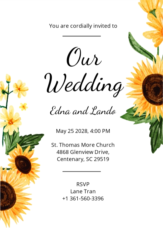 Sunflower Wedding Invitation Template [Free JPG] - Google Docs, Illustrator, Word, Outlook