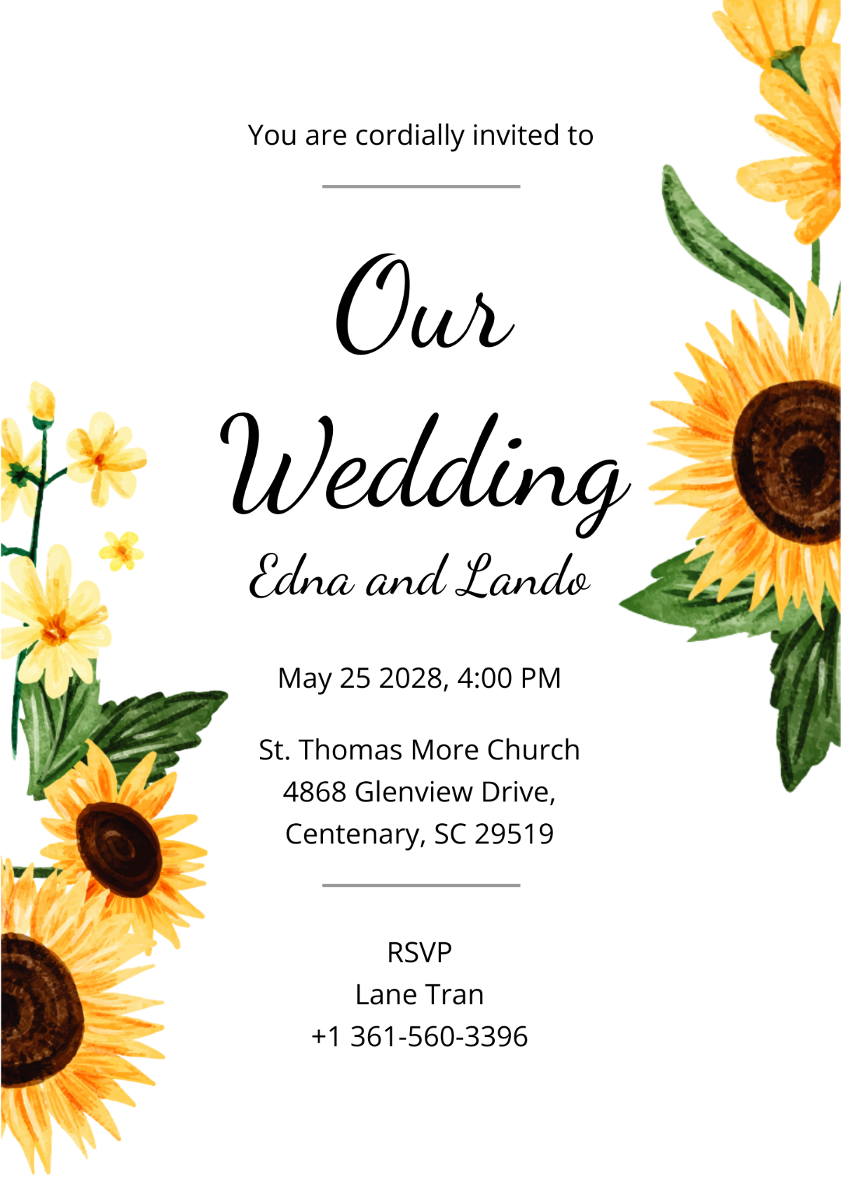 Sunflower Wedding Invitation Template