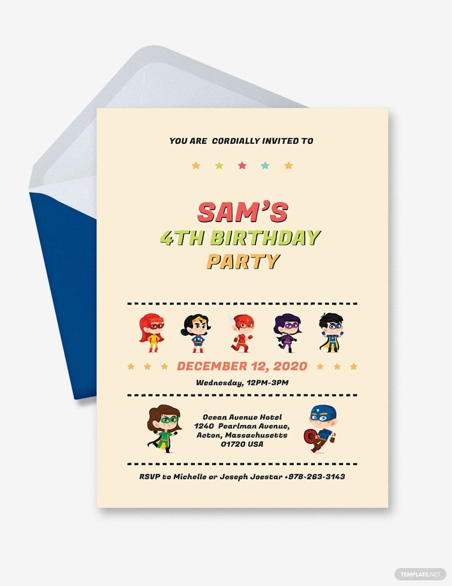 Superhero Birthday Invitation Template in Word, Google Docs, Illustrator, PSD, Apple Pages, Publisher, Outlook
