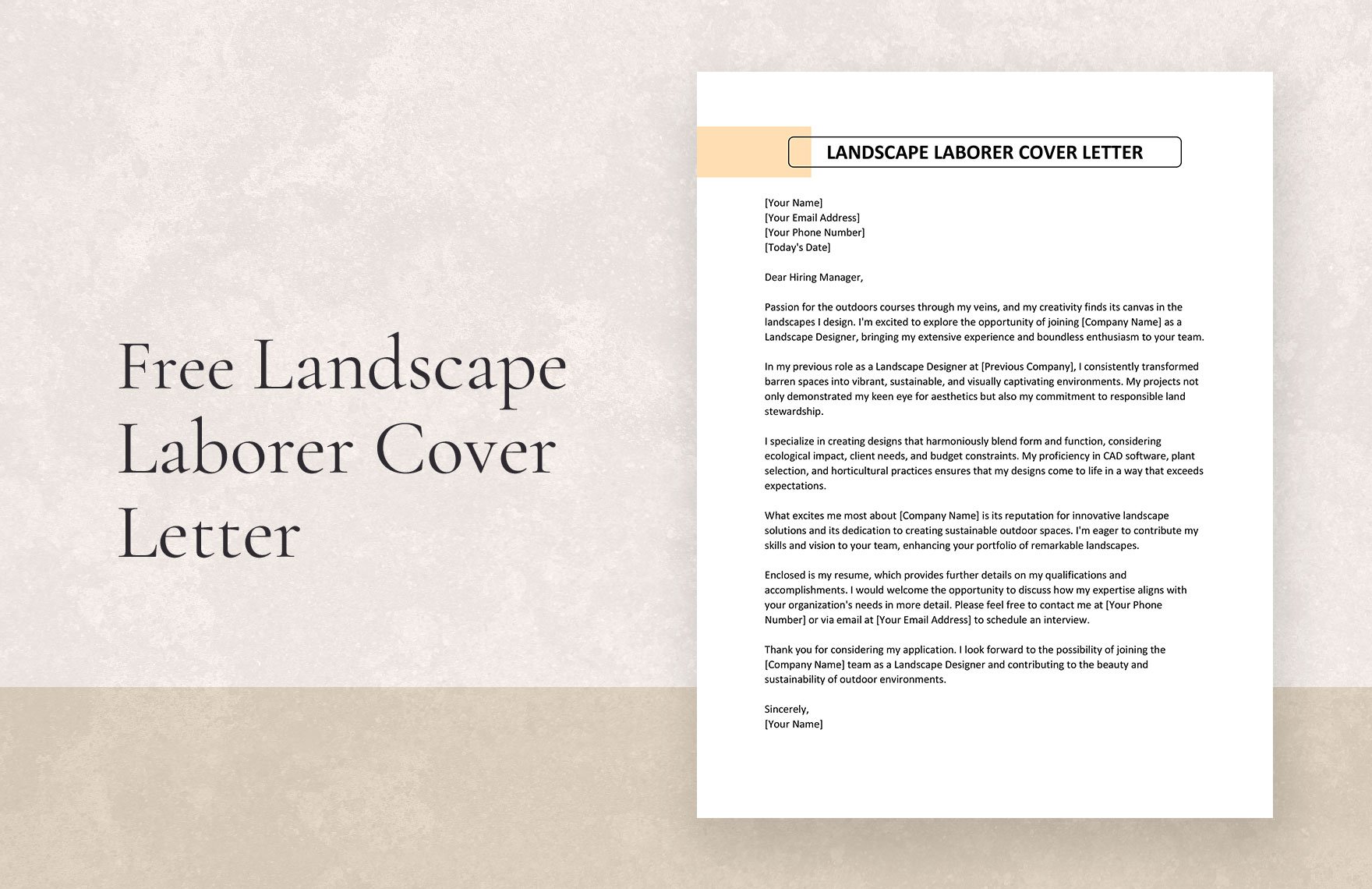 Landscape Laborer Cover Letter in Word, Google Docs