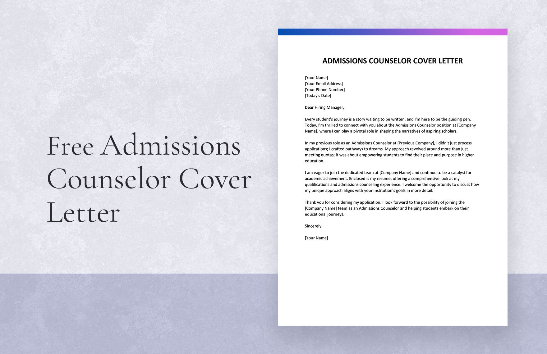 Admissions Counselor Cover Letter in Word, Google Docs