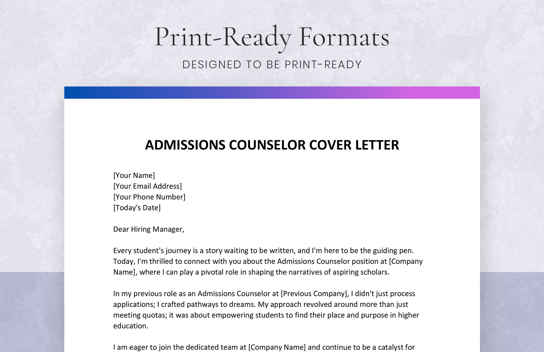 Admissions Counselor Cover Letter
