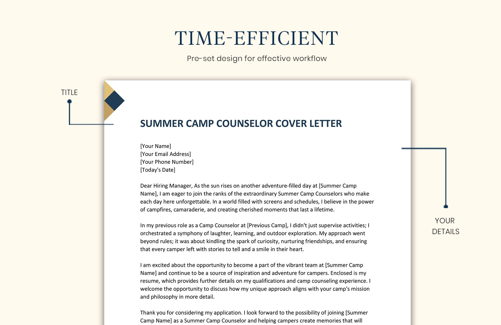 Summer Camp Counselor Cover Letter