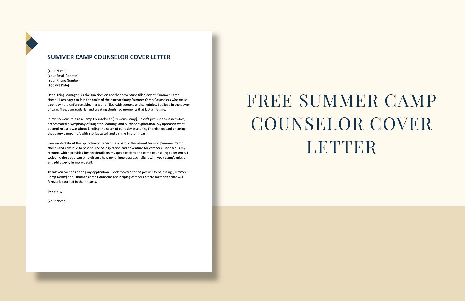 Summer Camp Counselor Cover Letter