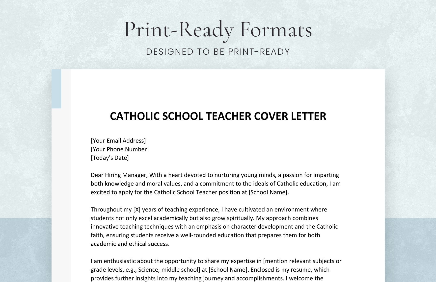 cover letter for catholic school teacher
