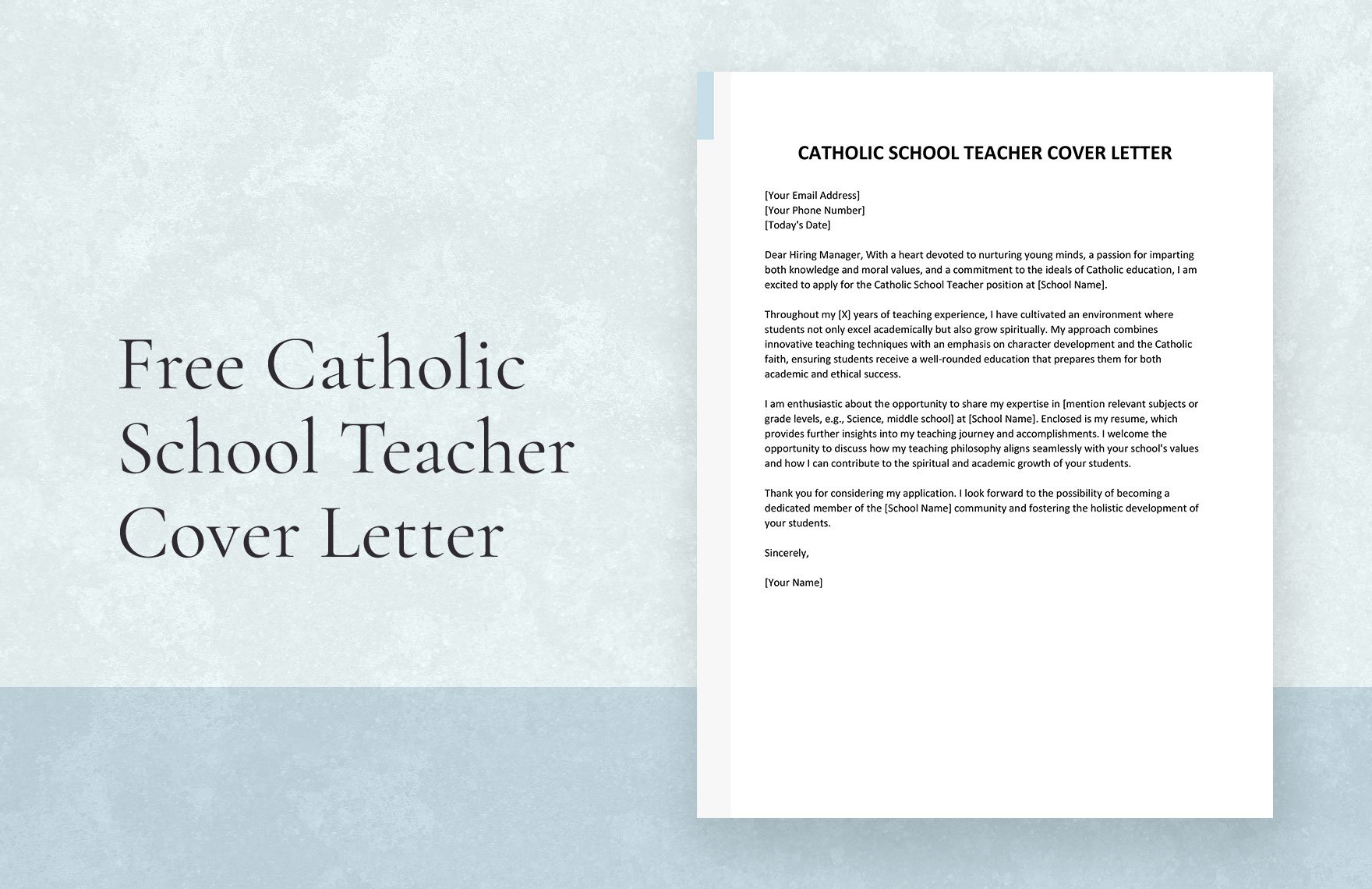 Catholic School Teacher Cover Letter
