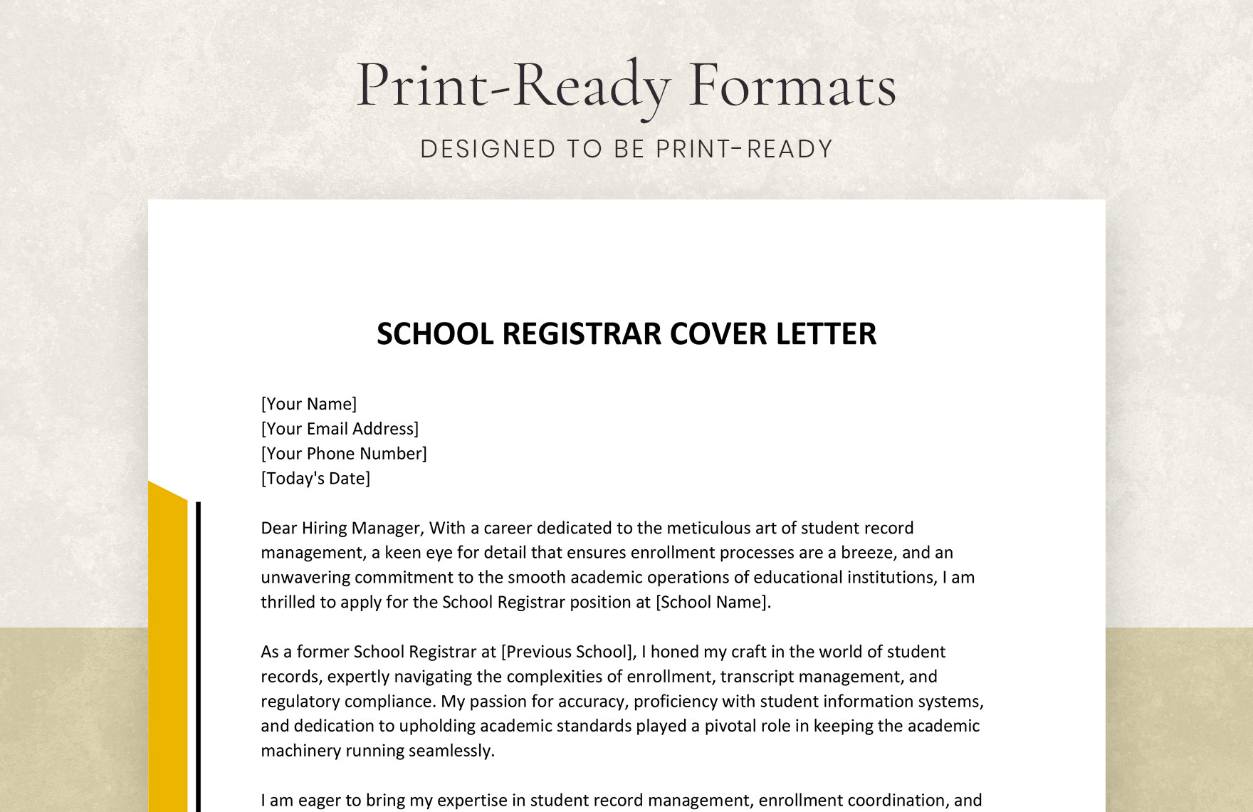 School Registrar Cover Letter
