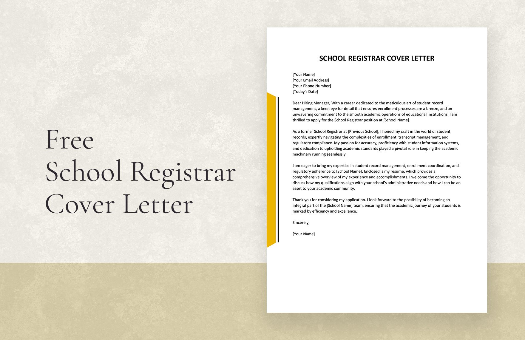 School Registrar Cover Letter in Word, Google Docs