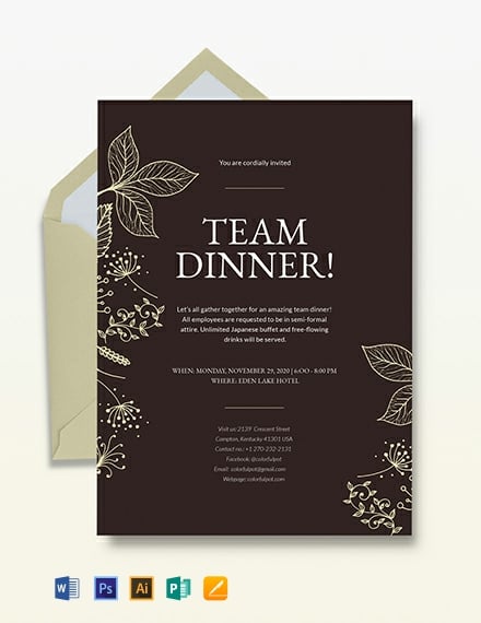 Team Dinner Invitation Template Google Docs Illustrator Word Apple 