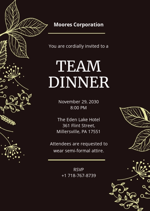 Team Dinner Invitation Template Free JPG Google Docs Illustrator 