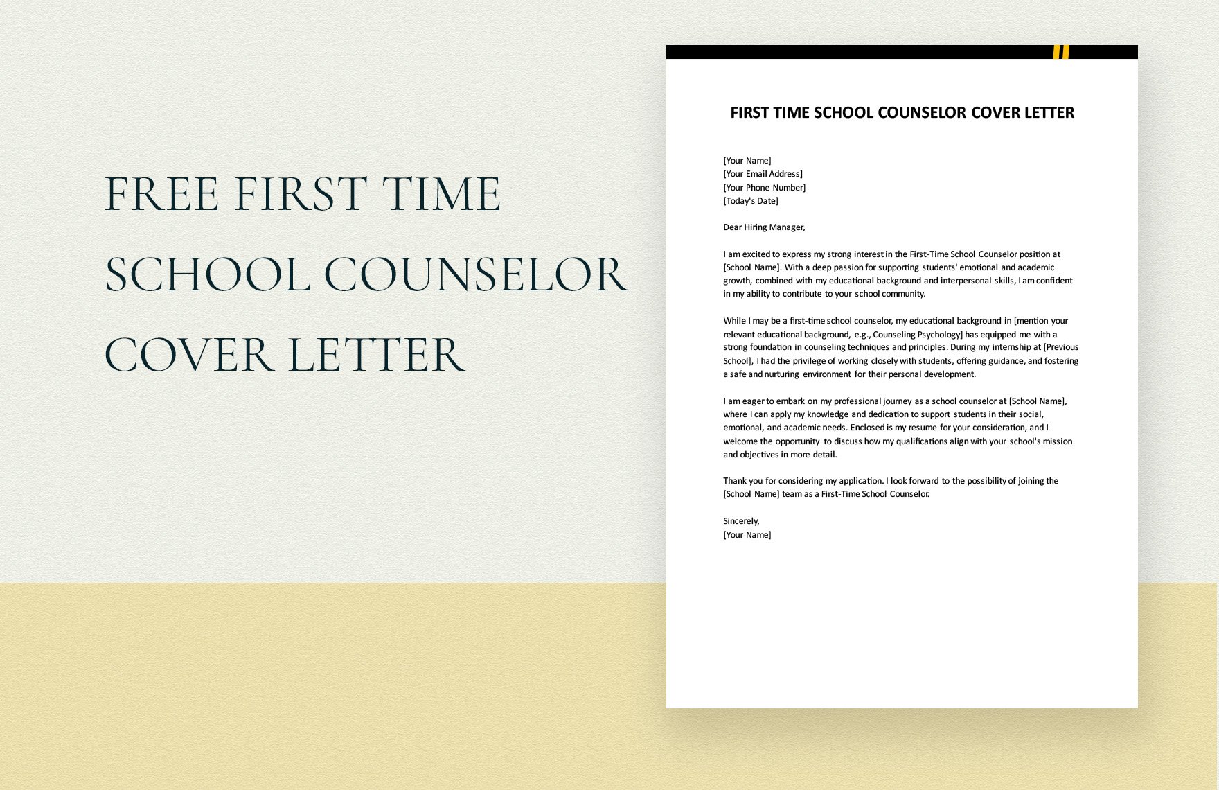 First Time School Counselor Cover Letter in Word, Google Docs, PDF