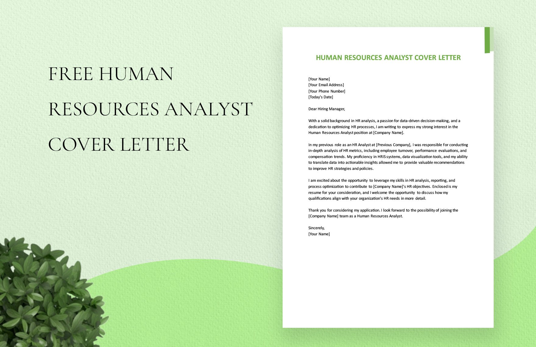 Human Resources Analyst Cover Letter in Word, Google Docs, PDF