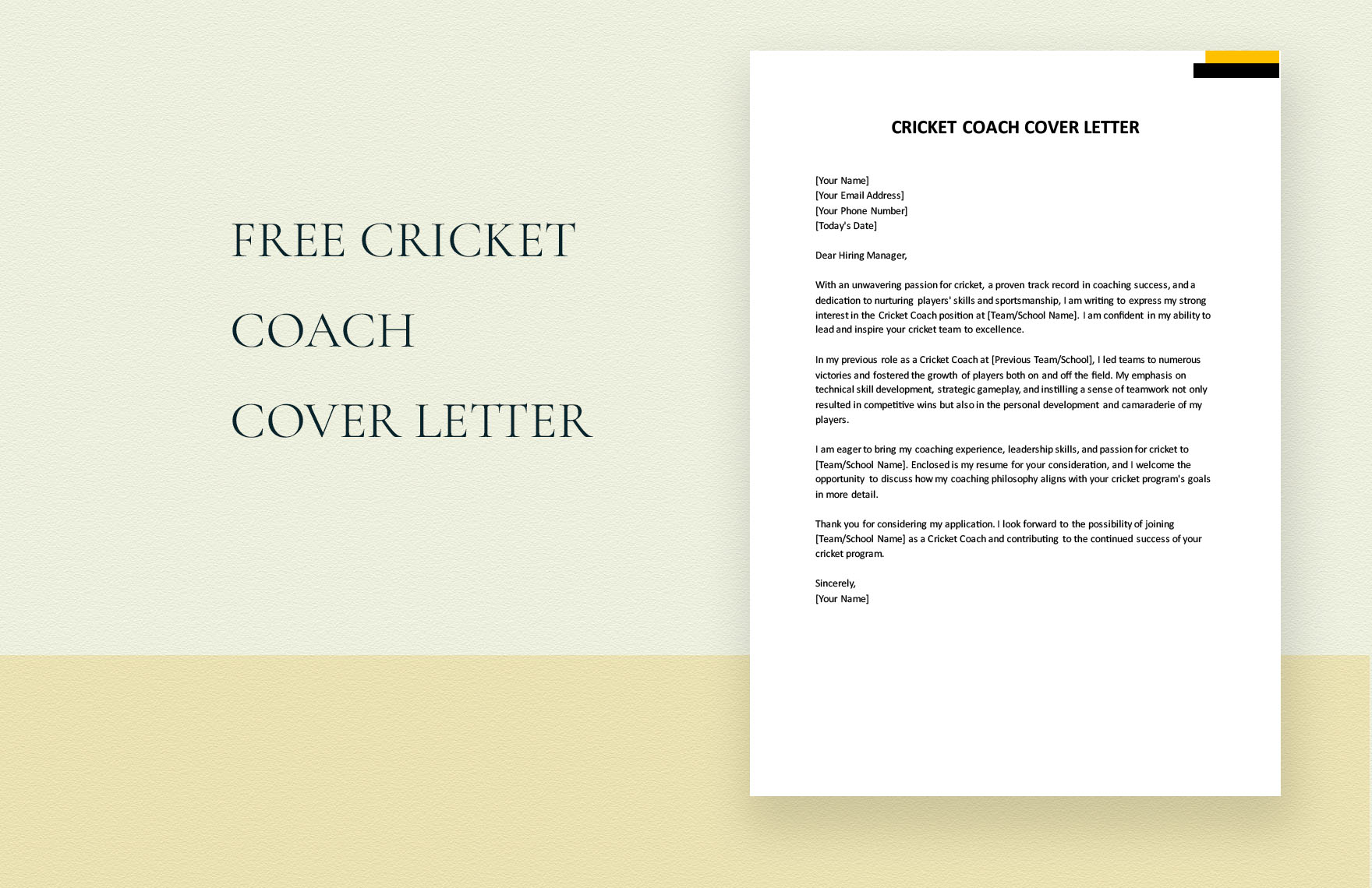 Cricket Coach Cover Letter in Word, Google Docs, PDF