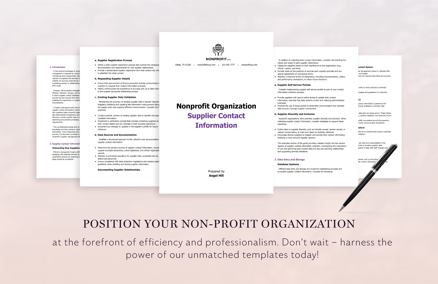 Nonprofit Organization Supplier Contact Information Template