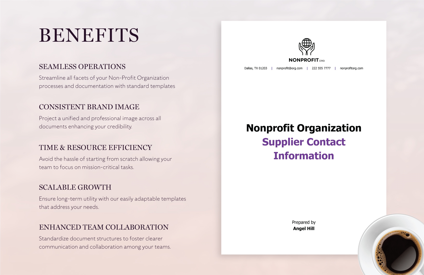 Nonprofit Organization Supplier Contact Information Template