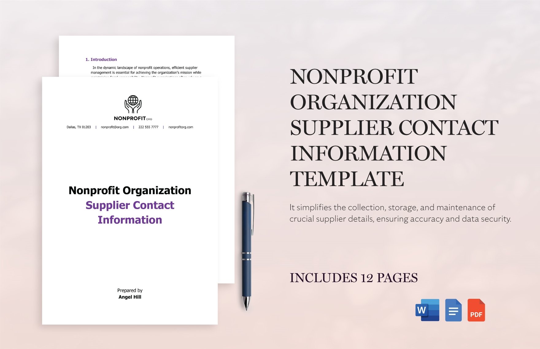 Nonprofit Organization Supplier Contact Information Template in Word, Google Docs, PDF