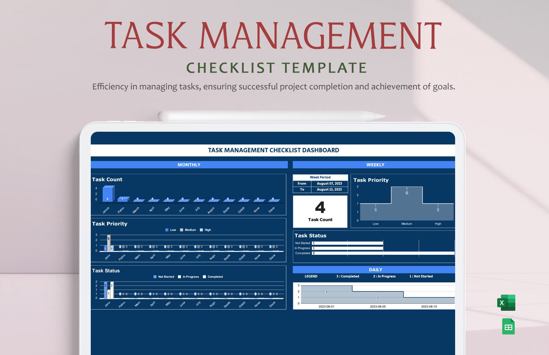 Free Task Management Checklist Template in Excel, Google Sheets
