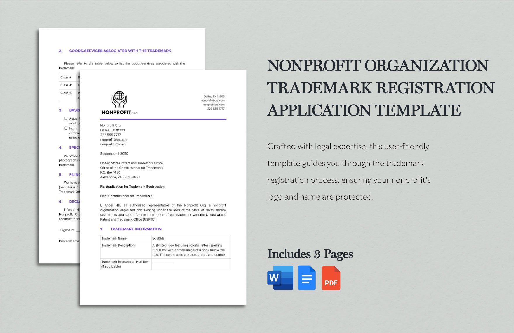 Nonprofit Organization Trademark Registration Application Template