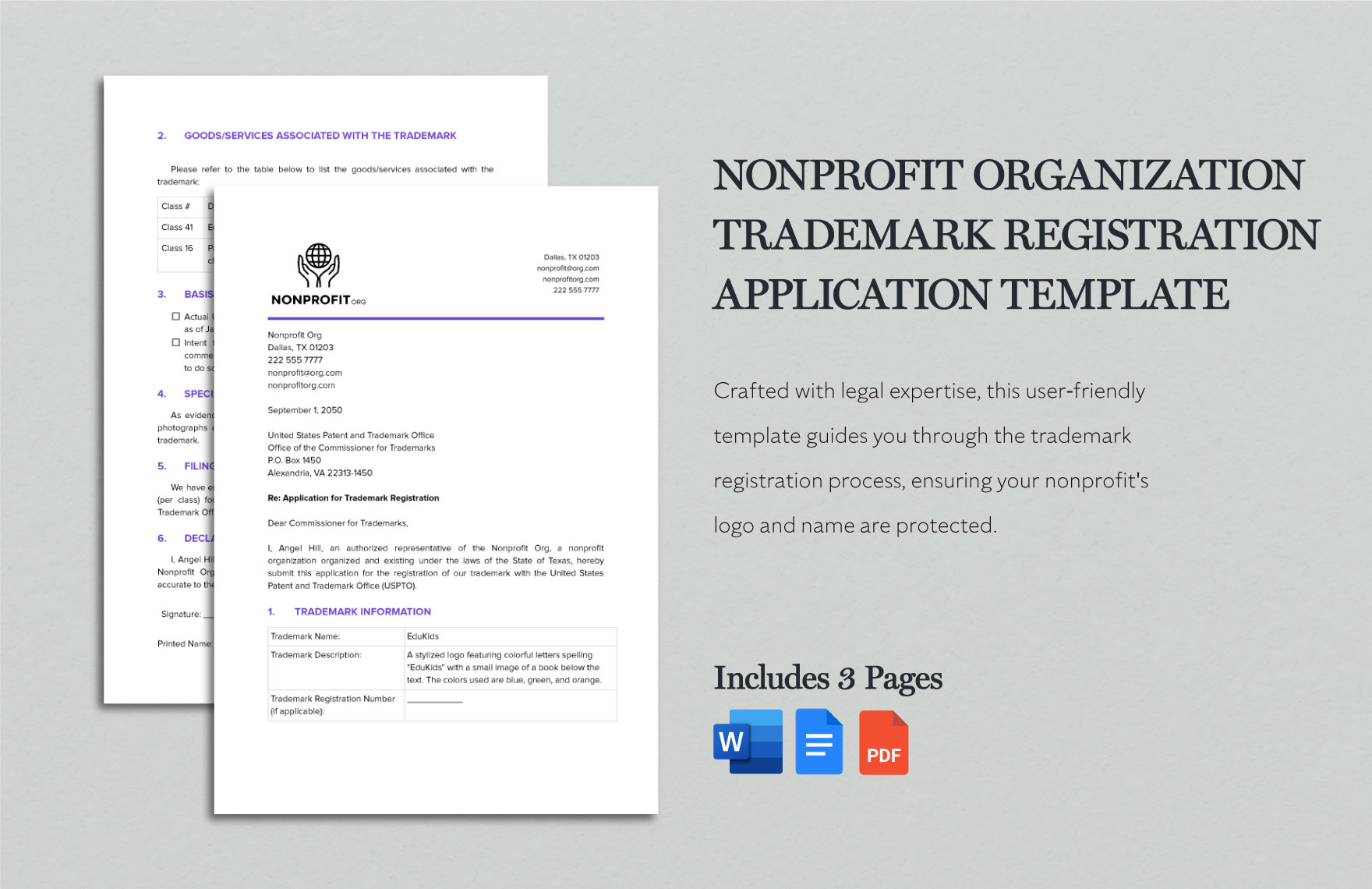 Nonprofit Organization Trademark Registration Application Template in Word, Google Docs, PDF