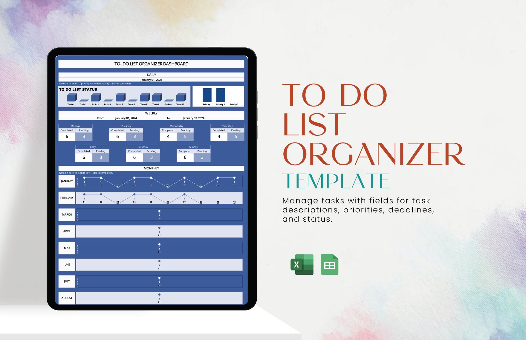 Free To-Do List Organizer Template in Excel, Google Sheets