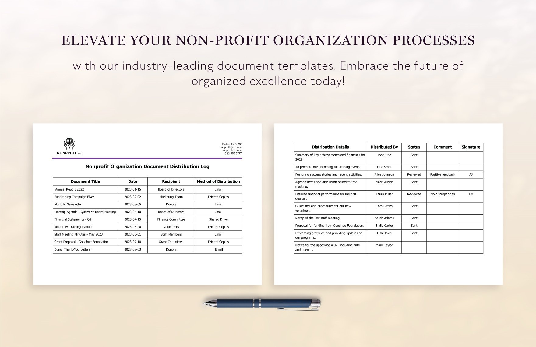 Nonprofit Organization Document Distribution Log Template