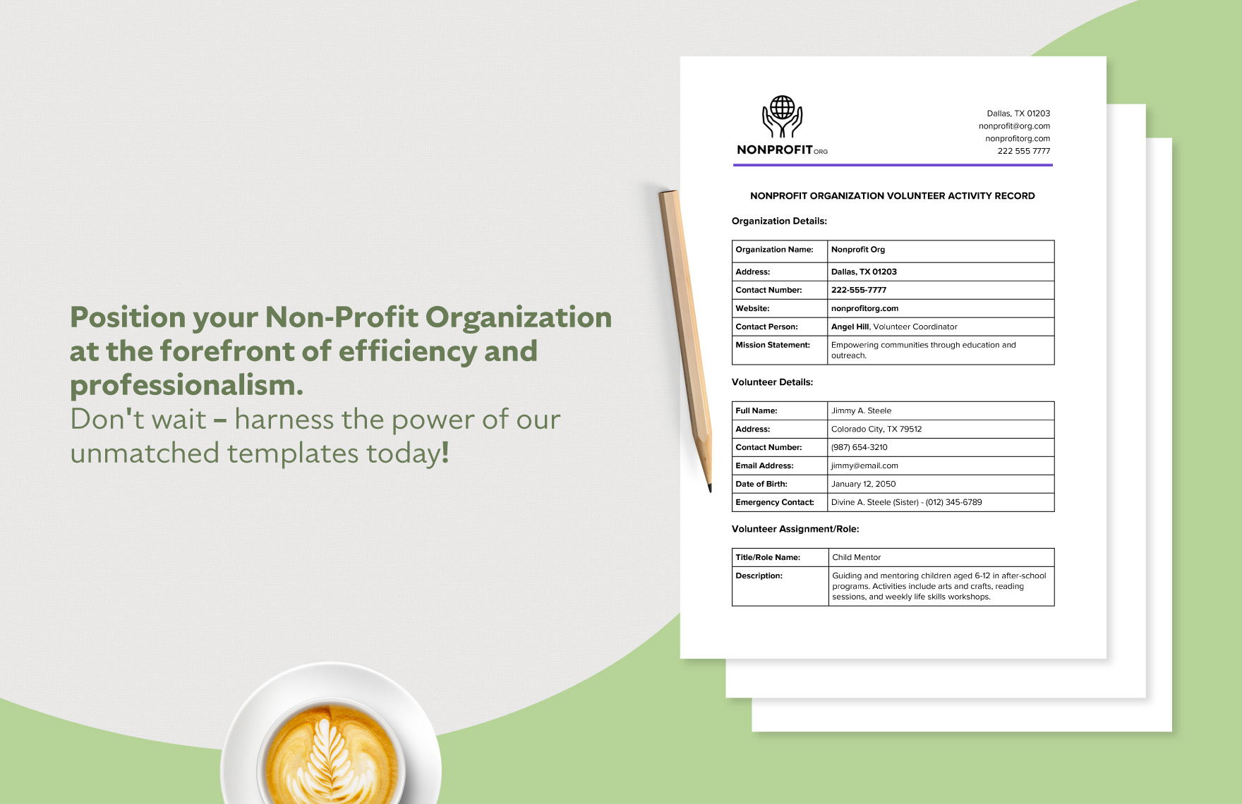 Nonprofit Organization Volunteer Activity Record Template