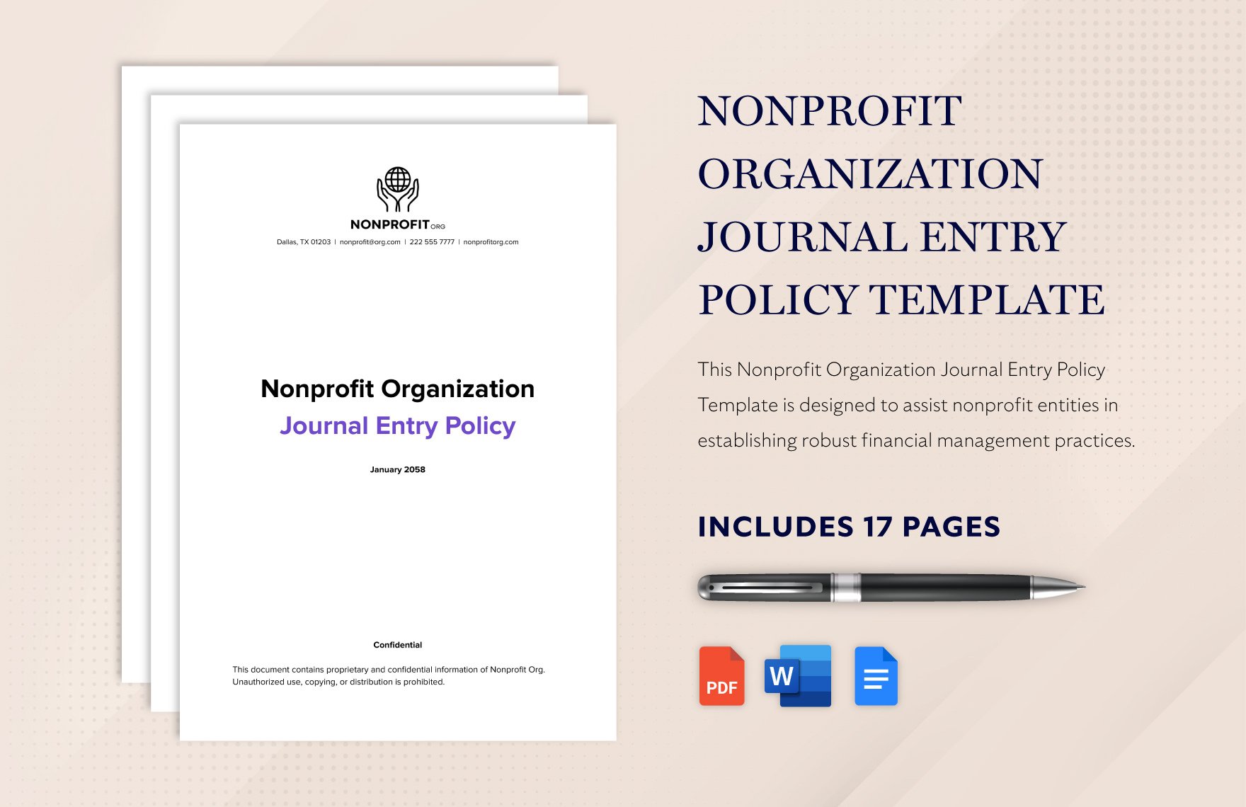 Nonprofit Organization Journal Entry Policy Template in Word, Google Docs, PDF