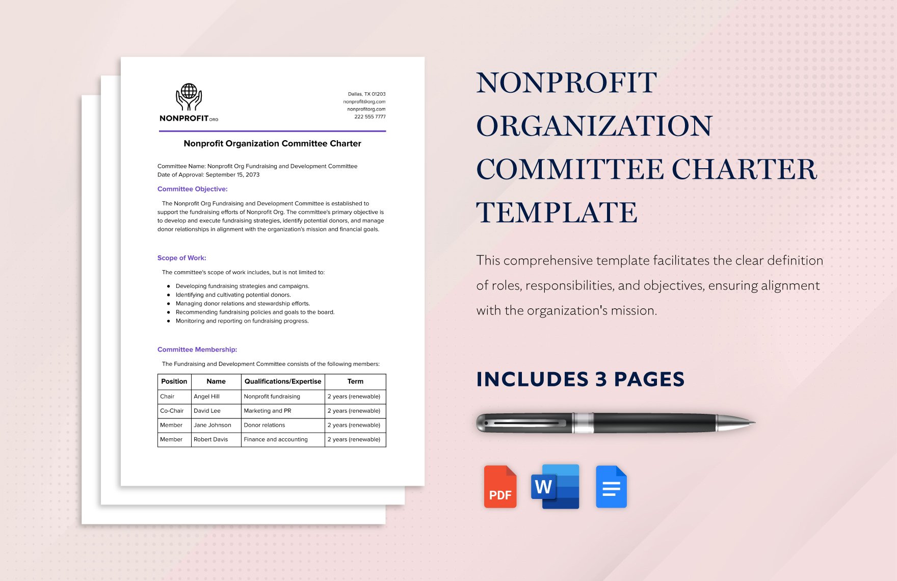 Nonprofit Organization Committee Charter Template in Word, Google Docs, PDF