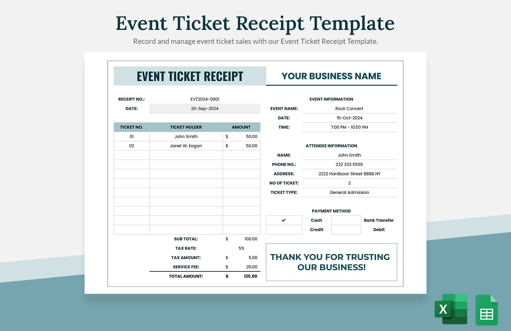 Event Ticket Receipt Template Download In Excel Google Sheets Template