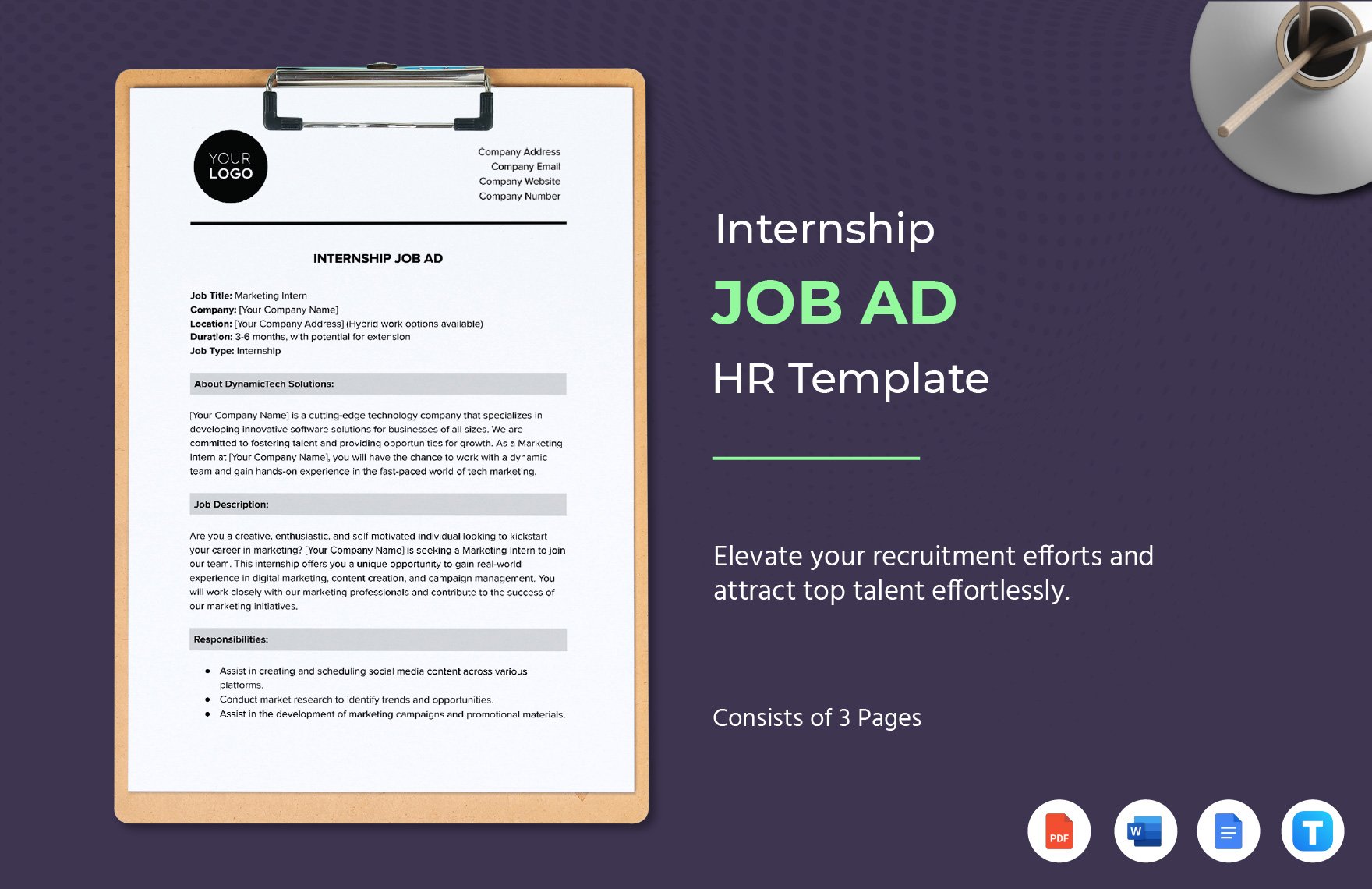 Internship Job Ad HR Template