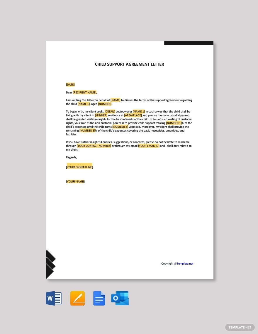 Child Support Agreement Letter Template