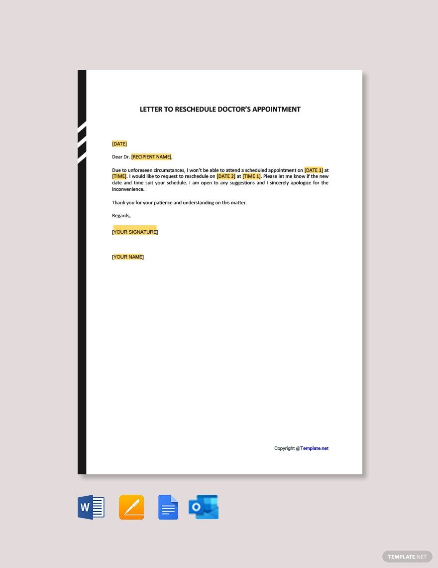 Letter to Reschedule Doctor's Appointment in Google Docs, Word, Pages, Outlook, PDF - Download | Template.net