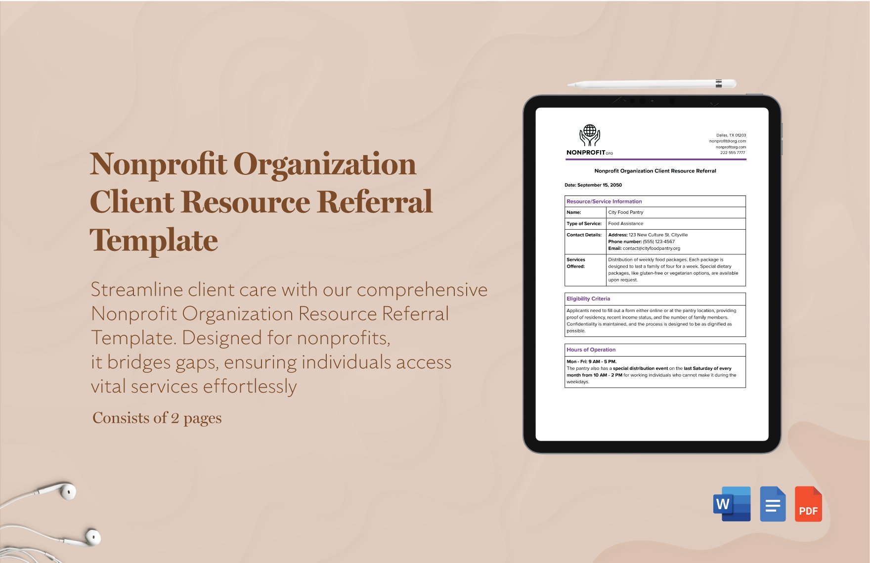 Nonprofit Organization Client Resource Referral Template in Word, Google Docs, PDF