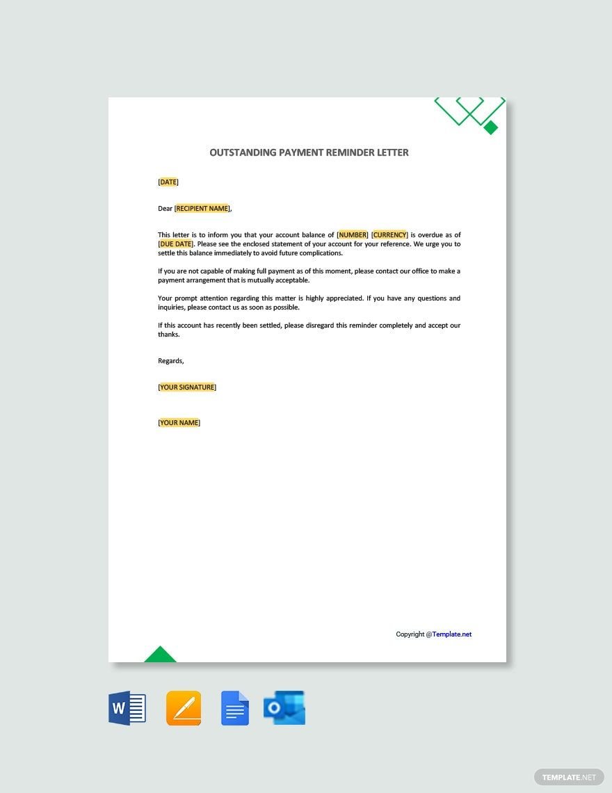 Outstanding Payment Reminder Letter Template