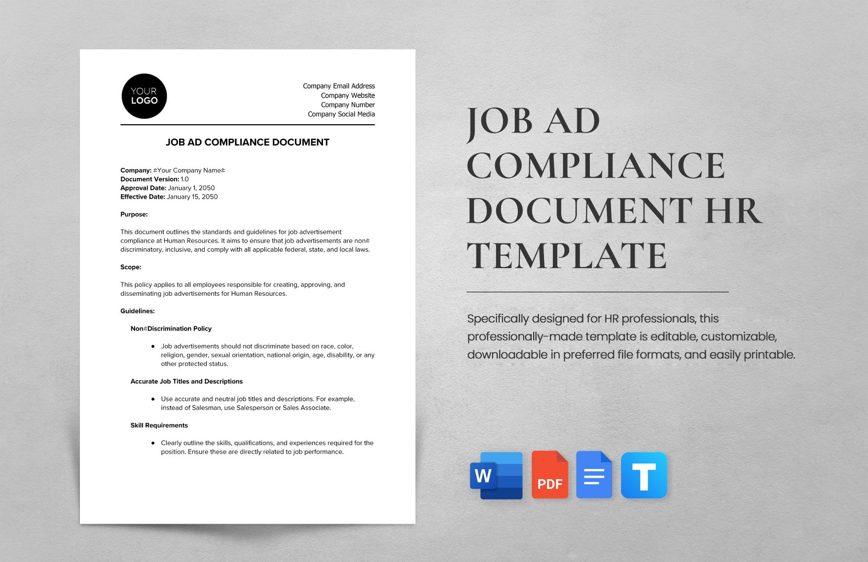 Job Ad Compliance Document HR Template